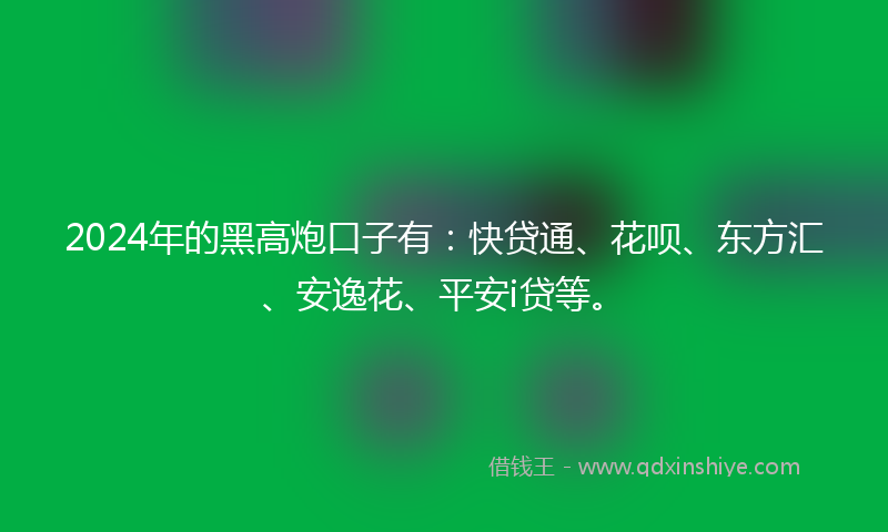 2024年的黑高炮口子有：快贷通、花呗、东方汇、安逸花、平安i贷等。