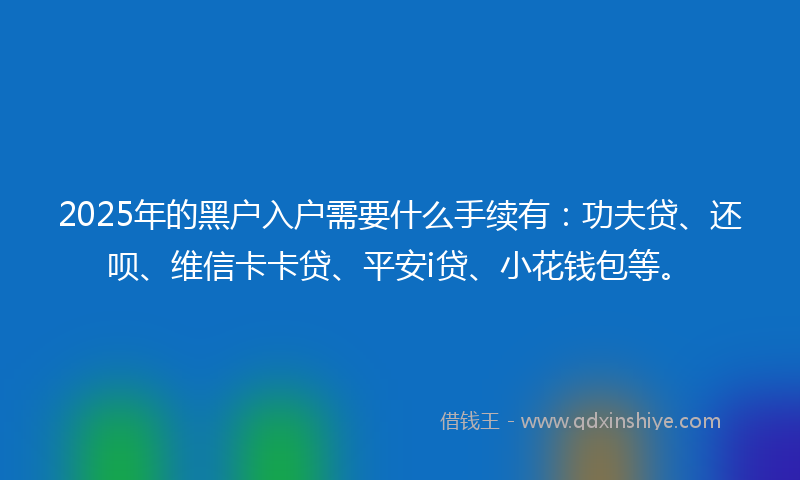 2025年的黑户入户需要什么手续有：功夫贷、还呗、维信卡卡贷、平安i贷、小花钱包等。