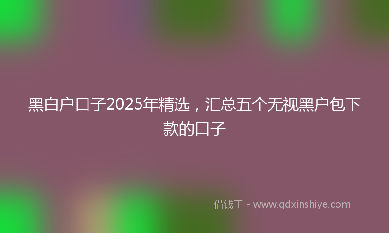 黑白户口子2025年精选，汇总五个无视黑户包下款的口子