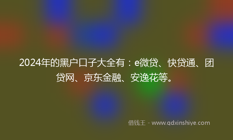 2024年的黑户口子大全有：e微贷、快贷通、团贷网、京东金融、安逸花等。
