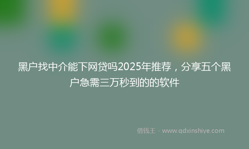 黑户找中介能下网贷吗2025年推荐，分享五个黑户急需三万秒到的的软件