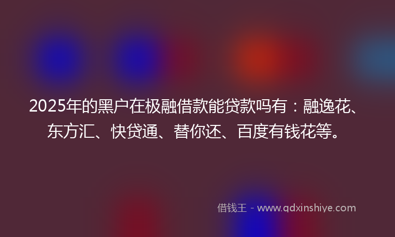 2025年的黑户在极融借款能贷款吗有：融逸花、东方汇、快贷通、替你还、百度有钱花等。