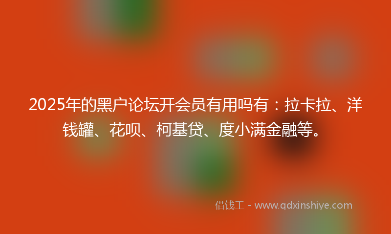 2025年的黑户论坛开会员有用吗有：拉卡拉、洋钱罐、花呗、柯基贷、度小满金融等。