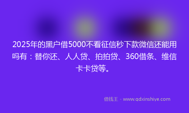 2025年的黑户借5000不看征信秒下款微信还能用吗有：替你还、人人贷、拍拍贷、360借条、维信卡卡贷等。