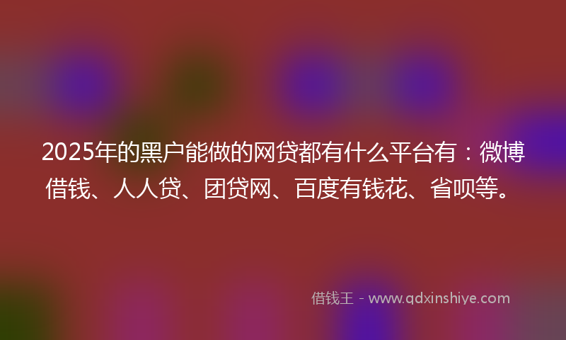 2025年的黑户能做的网贷都有什么平台有：微博借钱、人人贷、团贷网、百度有钱花、省呗等。