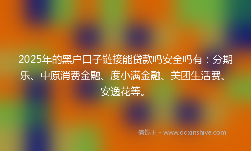 2025年的黑户口子链接能贷款吗安全吗有：分期乐、中原消费金融、度小满金融、美团生活费、安逸花等。