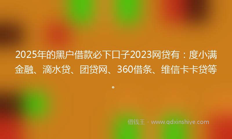 2025年的黑户借款必下口子2023网贷有：度小满金融、滴水贷、团贷网、360借条、维信卡卡贷等。
