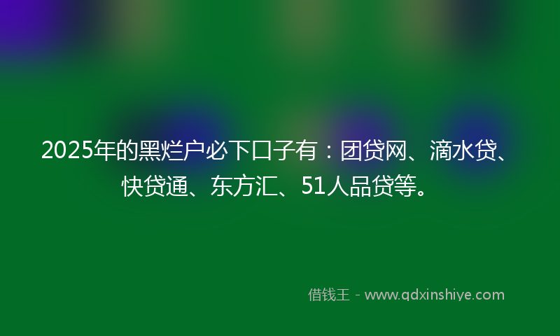 2025年的黑烂户必下口子有：团贷网、滴水贷、快贷通、东方汇、51人品贷等。