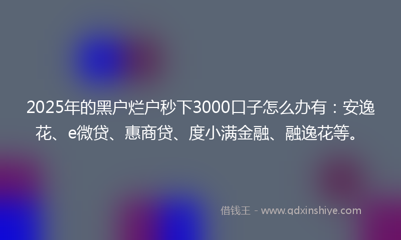 2025年的黑户烂户秒下3000口子怎么办有：安逸花、e微贷、惠商贷、度小满金融、融逸花等。