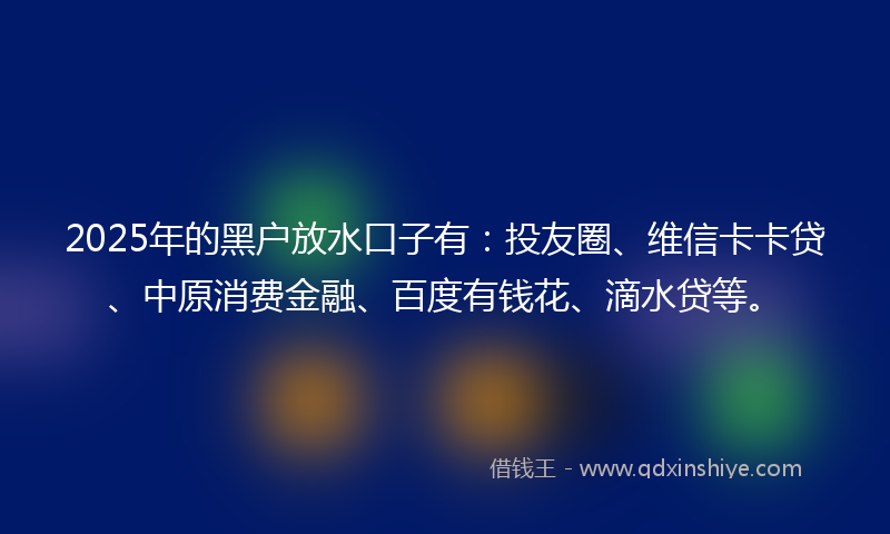 2025年的黑户放水口子有：投友圈、维信卡卡贷、中原消费金融、百度有钱花、滴水贷等。