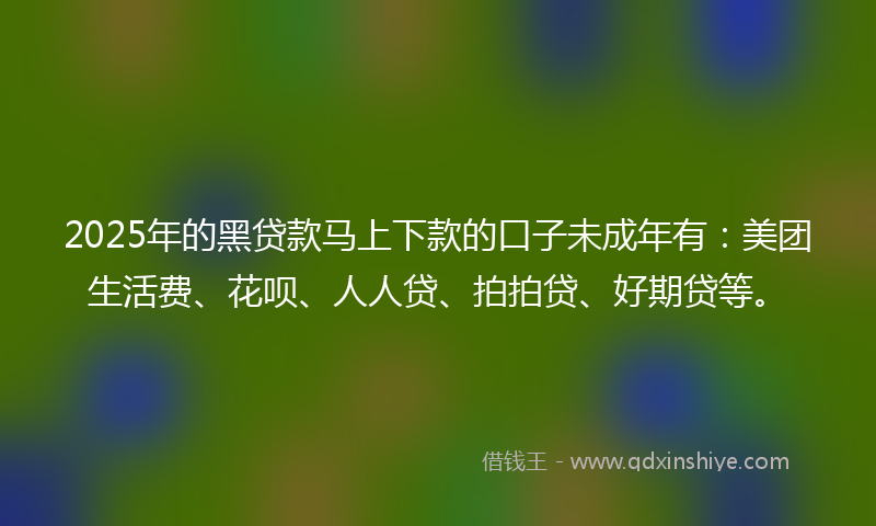 2025年的黑贷款马上下款的口子未成年有：美团生活费、花呗、人人贷、拍拍贷、好期贷等。