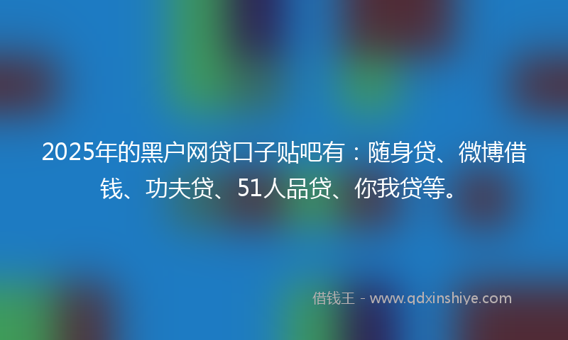 2025年的黑户网贷口子贴吧有：随身贷、微博借钱、功夫贷、51人品贷、你我贷等。