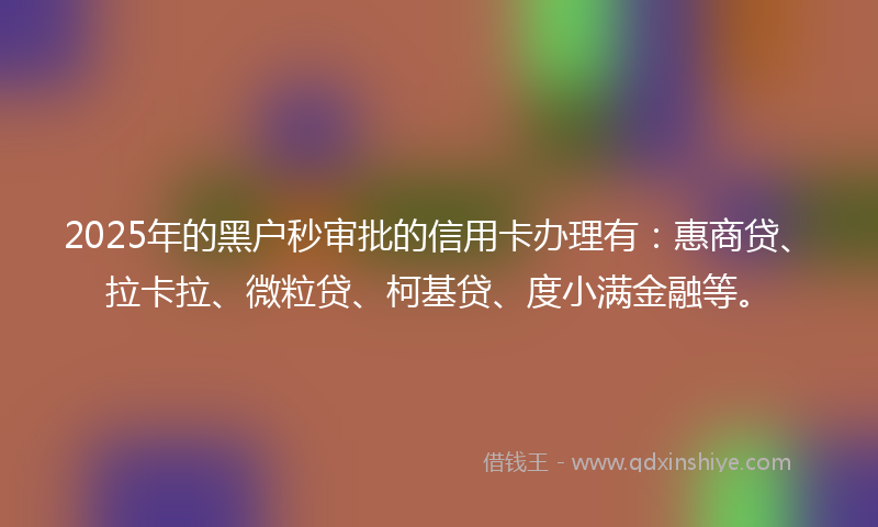 2025年的黑户秒审批的信用卡办理有：惠商贷、拉卡拉、微粒贷、柯基贷、度小满金融等。