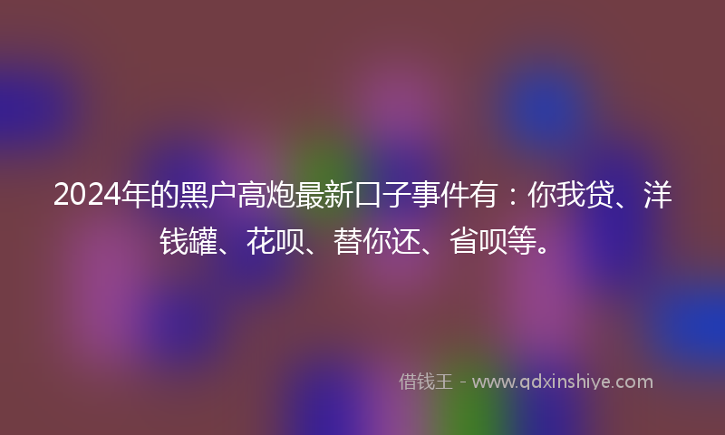 2024年的黑户高炮最新口子事件有：你我贷、洋钱罐、花呗、替你还、省呗等。