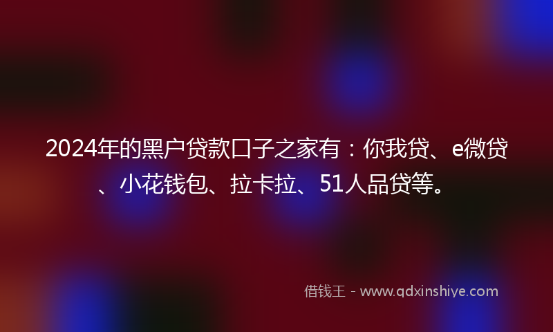 2024年的黑户贷款口子之家有：你我贷、e微贷、小花钱包、拉卡拉、51人品贷等。