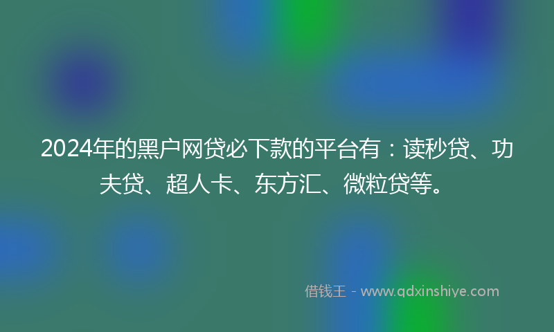 2024年的黑户网贷必下款的平台有：读秒贷、功夫贷、超人卡、东方汇、微粒贷等。