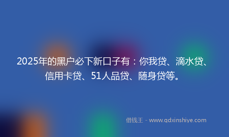 2025年的黑户必下新口子有：你我贷、滴水贷、信用卡贷、51人品贷、随身贷等。
