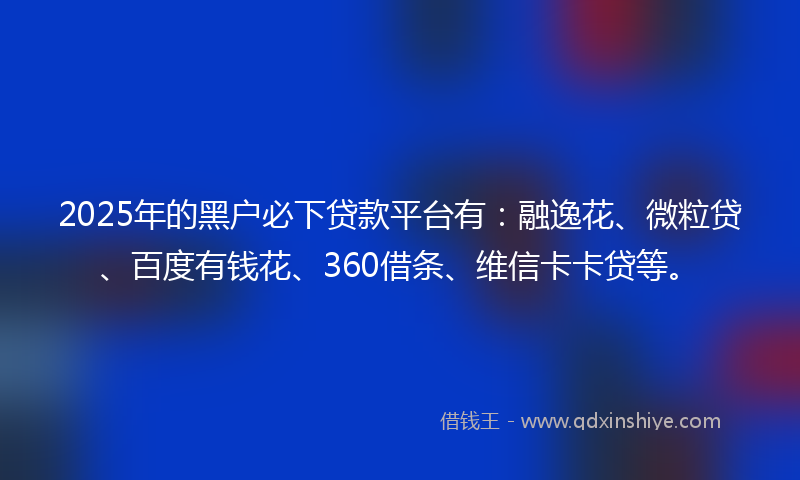 2025年的黑户必下贷款平台有：融逸花、微粒贷、百度有钱花、360借条、维信卡卡贷等。