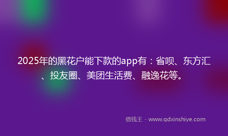 2025年的黑花户能下款的app有：省呗、东方汇、投友圈、美团生活费、融逸花等。