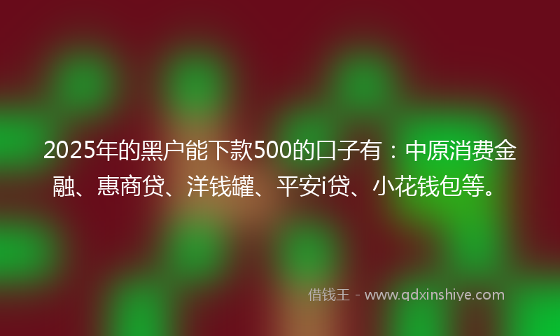 2025年的黑户能下款500的口子有：中原消费金融、惠商贷、洋钱罐、平安i贷、小花钱包等。