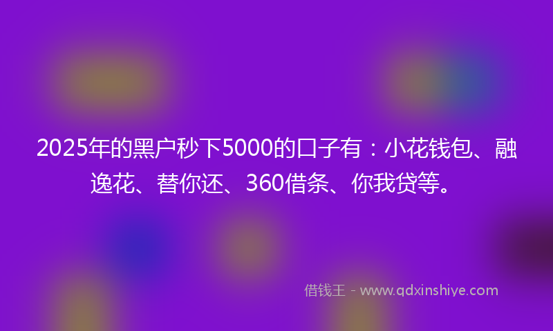2025年的黑户秒下5000的口子有：小花钱包、融逸花、替你还、360借条、你我贷等。