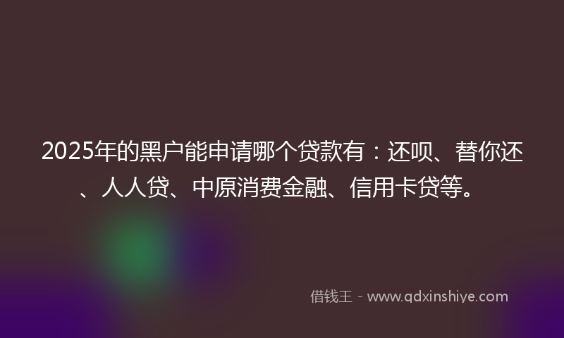 2025年的黑户能申请哪个贷款有：还呗、替你还、人人贷、中原消费金融、信用卡贷等。
