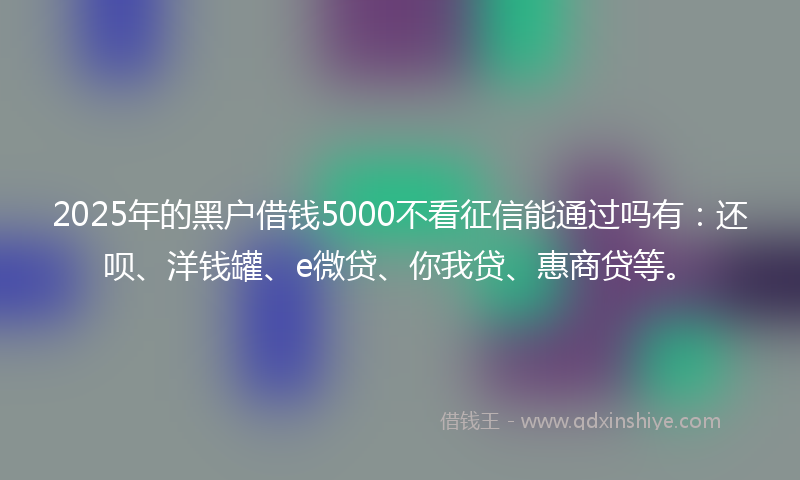 2025年的黑户借钱5000不看征信能通过吗有：还呗、洋钱罐、e微贷、你我贷、惠商贷等。