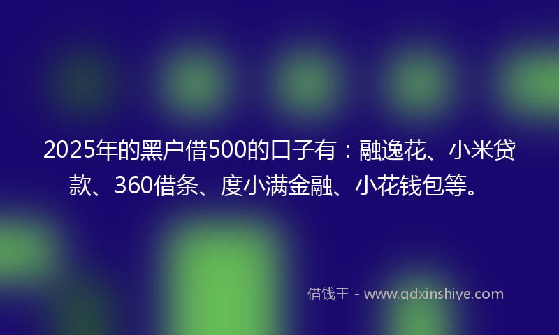 2025年的黑户借500的口子有：融逸花、小米贷款、360借条、度小满金融、小花钱包等。