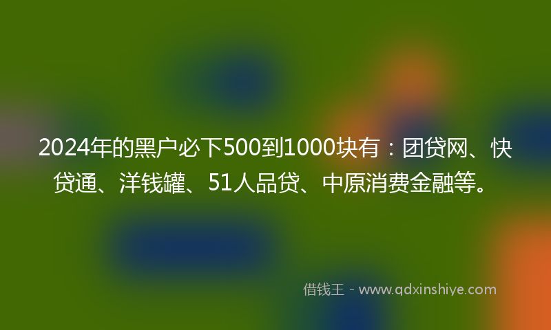 2024年的黑户必下500到1000块有：团贷网、快贷通、洋钱罐、51人品贷、中原消费金融等。