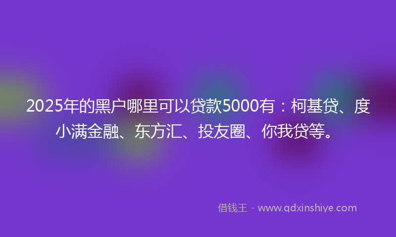 2025年的黑户哪里可以贷款5000有：柯基贷、度小满金融、东方汇、投友圈、你我贷等。