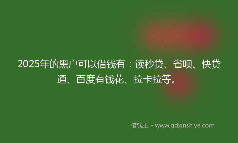 2025年的黑户可以借钱有：读秒贷、省呗、快贷通、百度有钱花、拉卡拉等。