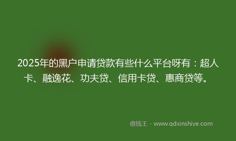2025年的黑户申请贷款有些什么平台呀有：超人卡、融逸花、功夫贷、信用卡贷、惠商贷等。