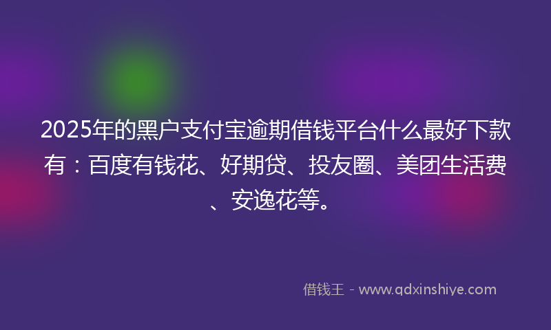 2025年的黑户支付宝逾期借钱平台什么最好下款有：百度有钱花、好期贷、投友圈、美团生活费、安逸花等。