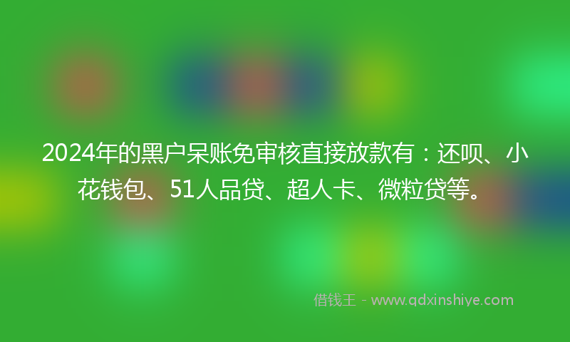2024年的黑户呆账免审核直接放款有：还呗、小花钱包、51人品贷、超人卡、微粒贷等。