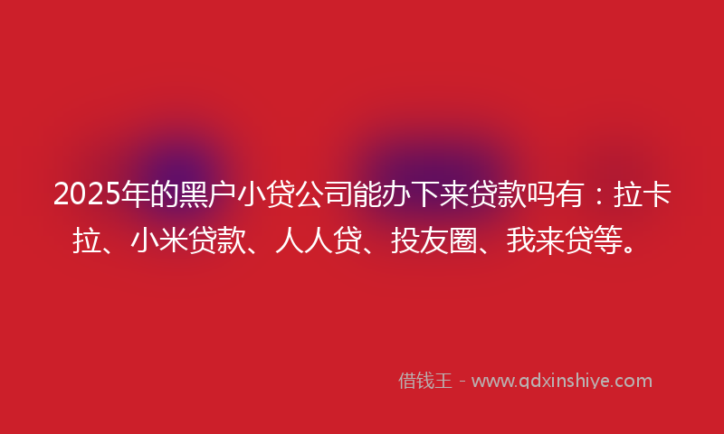 2025年的黑户小贷公司能办下来贷款吗有：拉卡拉、小米贷款、人人贷、投友圈、我来贷等。