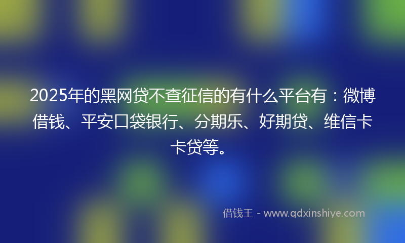 2025年的黑网贷不查征信的有什么平台有：微博借钱、平安口袋银行、分期乐、好期贷、维信卡卡贷等。