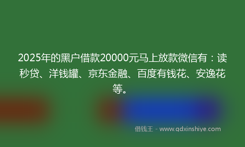 2025年的黑户借款20000元马上放款微信有：读秒贷、洋钱罐、京东金融、百度有钱花、安逸花等。