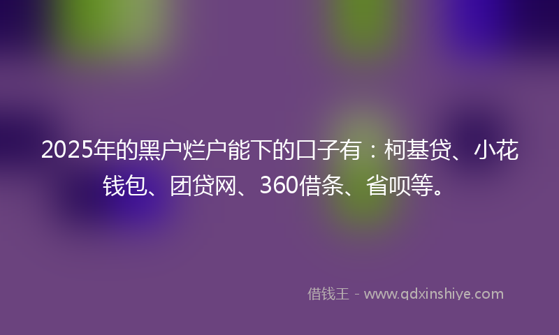 2025年的黑户烂户能下的口子有：柯基贷、小花钱包、团贷网、360借条、省呗等。
