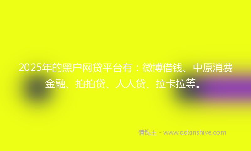 2025年的黑户网贷平台有：微博借钱、中原消费金融、拍拍贷、人人贷、拉卡拉等。