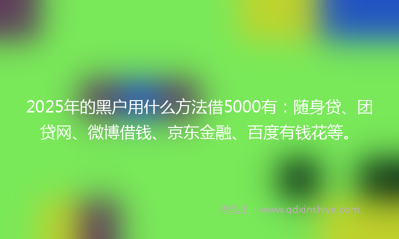 2025年的黑户用什么方法借5000有：随身贷、团贷网、微博借钱、京东金融、百度有钱花等。