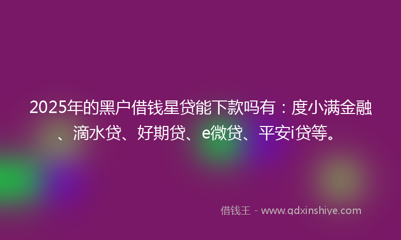 2025年的黑户借钱星贷能下款吗有：度小满金融、滴水贷、好期贷、e微贷、平安i贷等。