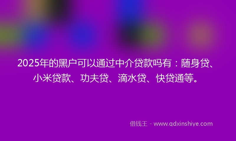 2025年的黑户可以通过中介贷款吗有：随身贷、小米贷款、功夫贷、滴水贷、快贷通等。