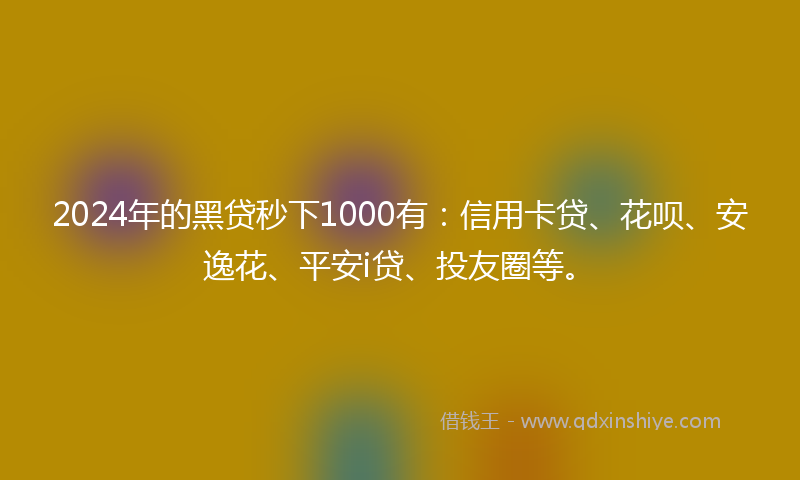 2024年的黑贷秒下1000有：信用卡贷、花呗、安逸花、平安i贷、投友圈等。