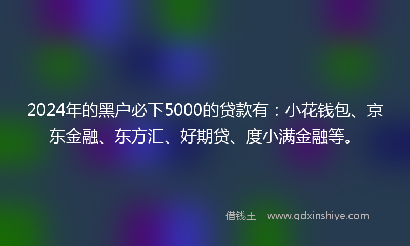 2024年的黑户必下5000的贷款有：小花钱包、京东金融、东方汇、好期贷、度小满金融等。