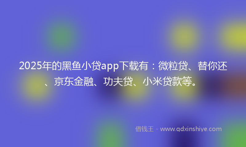 2025年的黑鱼小贷app下载有：微粒贷、替你还、京东金融、功夫贷、小米贷款等。