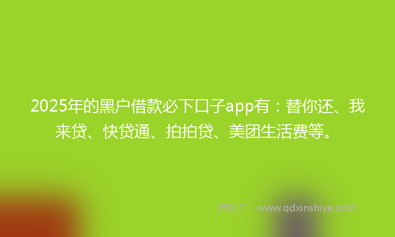 2025年的黑户借款必下口子app有：替你还、我来贷、快贷通、拍拍贷、美团生活费等。