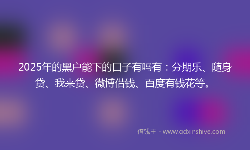 2025年的黑户能下的口子有吗有：分期乐、随身贷、我来贷、微博借钱、百度有钱花等。