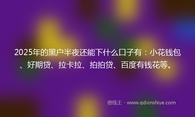 2025年的黑户半夜还能下什么口子有：小花钱包、好期贷、拉卡拉、拍拍贷、百度有钱花等。