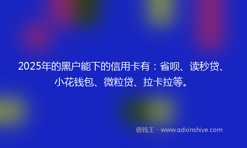 2025年的黑户能下的信用卡有：省呗、读秒贷、小花钱包、微粒贷、拉卡拉等。