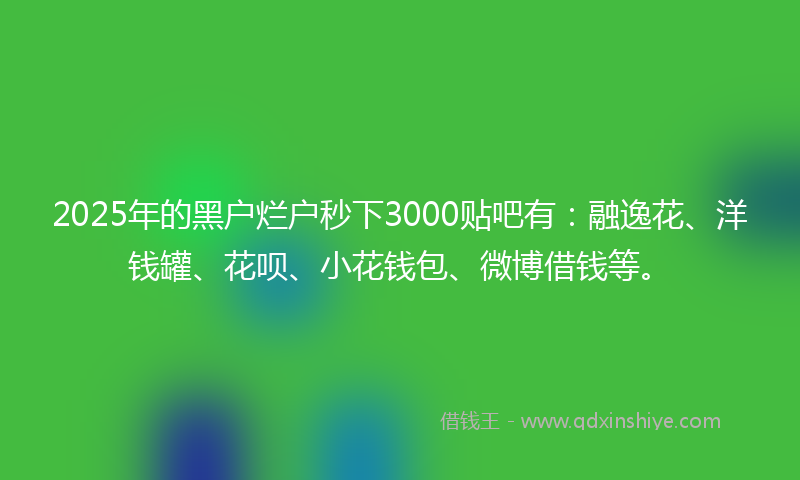 2025年的黑户烂户秒下3000贴吧有：融逸花、洋钱罐、花呗、小花钱包、微博借钱等。